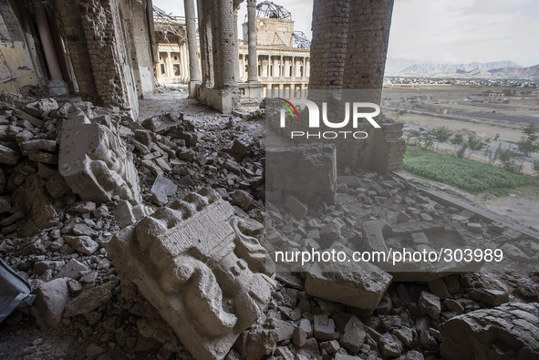 Pics taken on October 24, 2014. Pieces of stone interior details of Darul Aman Palace, ruined during Mujahideen factions fought for control...