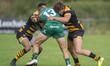 Kyle Godwin of Connacht tackled by Michael Le Bourgois and Juan De Jongh of Wasps during t...