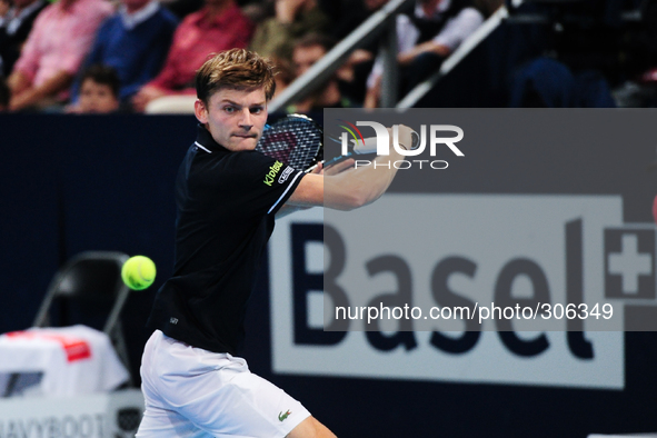 David Goffin (BEL) during the semi final of the Swiss Indoors  at St. Jakobshalle in Basel, Switzerland on October 25, 2014. 