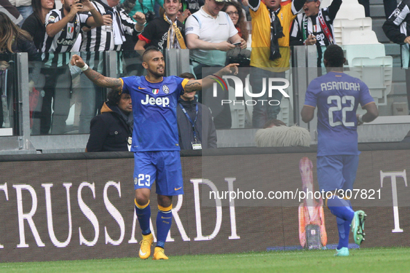 Juventus midfielder Arturo Vidal (23) scores his goal and celebrates during the Serie A football match n.8 JUVENTUS - PALERMO on 26/10/14 at...