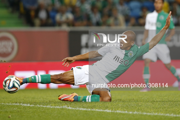 Sporting's midfielder Joao Mario secures the second goal for Sporting during the Portuguese League  football match between Sporting CP and C...