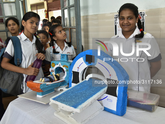Students showcased their invention model in a science exhibition in Don Bosco School Guwahati, Assam, India on Friday, September 7, 2018. (