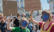People march for the climate, in Nantes, western France, on September 8, 2018. - People ga...