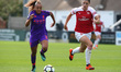 L-R Jessica Clarke of Liverpool Women and Dominique Bloodworth of Arsenal during Women's...