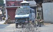 Indian  paramilitary troops  stands guard during curfew like restrictions in downtown area...