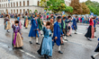 Members of a traditional Bavarian marching band drink beer in the Armbrustschuetzenzelt te...