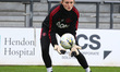 Fran Bentley of Manchester United Women during the pre-match warm-up during Women's Super...