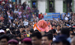 Relic of Lord Ganesh (Pulu Kisi) carried dancing in the ritual tunes on the last day of In...