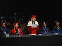 Dorota Segda, a Polish stage, film and television actress, and also the rector of the school, welcomes new students, during the 73rd inaugur...