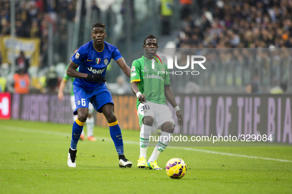  Paul Pogba and Efriyie Acquah during the Serie A match between Juventus FC and Parma FC. at Juventus Stafium  on november 9, 2014 in Torino...