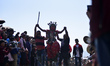 Nepalese devotees impersonate as deity jumps in a tunes of traditional instruments during...