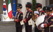 South Korean, Italian and European flags hang inside Palazzo Chigi, residence of Italy’s P...