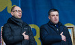 (from left)Arseniy Yatsenyuk and Oleh Tyahnybok during a mass demonstration on Sunday.
The...