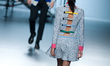 A model showcases designs by David Delfín on the show during Mercedes Benz Fashion Week Ma...