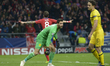 Saul of Atletico de Madrid celebrates after the first goal during a match between Atletico...