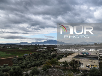 Panorama of Psachna area as seen from the campus of Psachna University of applied science on Euboea, Greece, on 28 November 2018. (