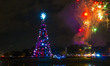 Fireworks are seen during the inauguration ceremony of a 43-meter-high Christmas Tree at I...