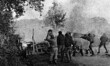 Assault of anti-riot police on a barricade hold by black-blocs, during evictions of octobe...