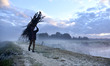 A man carrying firewoods early in the morning  as clouds gather on the sky in  in the outs...