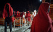 A group of rescued migrants is being transferrd to the Care unit, where the Red Cros staff...
