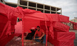 Palestinian workers processing platform during the ceremony. Popular Front for the Liberat...