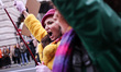 Women chant as they make their way down Regent Street during the anti-austerity 'Women's M...