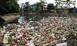 The Cikarang river which covered by garbage at Cikarang regency, West Java on Saturday, Ja...