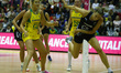L-R Stephanie Wood of Australia Diamonds and Jane Watson of New Zealand Silver FernsDuri...