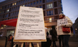 A list of demands for changing the state run broadcaster TVP is seen during a rally in fro...