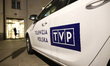 A car belonging to state run broadcaster TVP is seen in front of it's headquarters in Wars...
