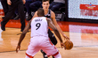  Bogdan Bogdanovic #8 of the Sacramento Kings against Serge Ibaka #9 of the Toronto Raptor...