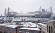 Philips stadium of PSV football team with snow. Snow in Eindhoven city on January 23, 2019...