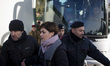 Italy, Rome: Deputy of Leu (Liberi e uguali) Rossella Muroni blocks a bus carrying migrant...