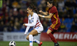 Alex Morgan (Orlando Pride) of USA and Andrea Pereira (Barcelona) of Spain during the frie...