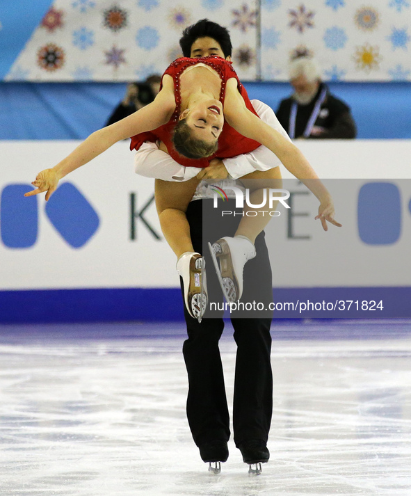 12 december-BARCELONA SPAIN: Madelaine Edwards and Zhao Kai Pang in the junior ice dance free dance ISU Grand Prix in Barcelona, held at the...