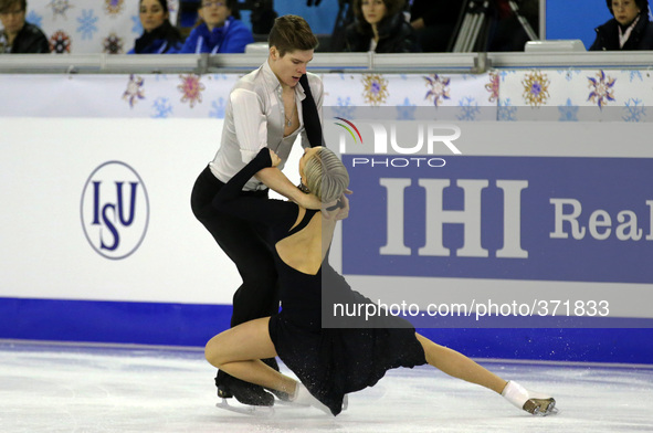12 december-BARCELONA SPAIN: Anna Yanovskaya and Sergey Mozgov in the junior ice dance free dance ISU Grand Prix in Barcelona, held at the F...