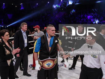 KIEV, UKRAINE - DECEMBER 13, 2014: World heavyweight boxing champion, Olympic champion Oleksandr
 Usyk - Ukraine (6-0, 6 KOs) contunued his...