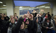  Women shout slogans during a protest  against a conference organised by Northern League p...
