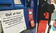 Sign on the gas pump at a Esso gas station telling customers there is no gasoline availabl...