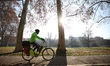 A man rides a bike in Rosenstein Park in Stuttgart, Germany 