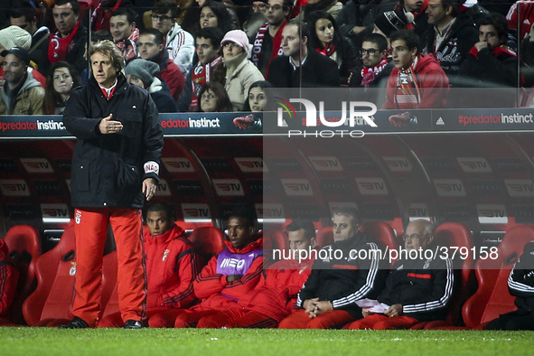 Benfica's coach Jorge Jesus gestures during the Portuguese Cup football match between SL Benfica and SC Braga at Luz  Stadium in Lisbon on D...