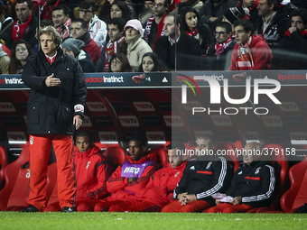 Benfica's coach Jorge Jesus gestures during the Portuguese Cup football match between SL Benfica and SC Braga at Luz  Stadium in Lisbon on D...