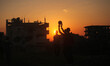 Palestinian children playing near their destroyed homes in the east of Gaza City before su...