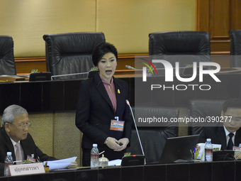 Former Thai Prime Minister, Yingluck Shinawatra speaks during the impeachment hearing at Parliament in Bangkok, Thailand on January 9, 2015....