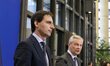 French Economy Minister Bruno Le Maire (R) and his Dutch counterpart Wopke Hoekstra (L) ad...