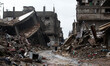Young man walks during rainfall destroyed neighborhood in Shijia neighborhood, and witness...
