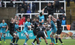Andrew Davidson of Newcastle collects the ball from the lineout during the Gallagher Premi...