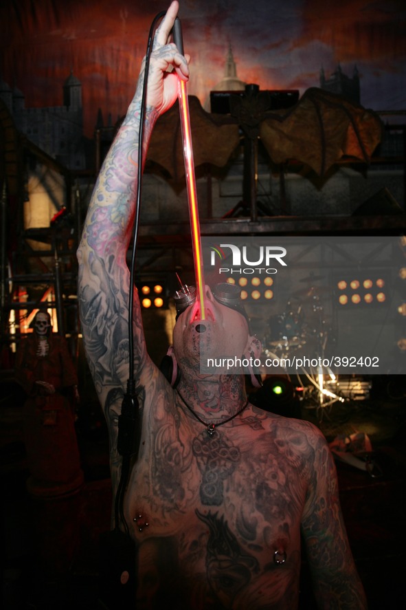 Hannibal Helmurto swallows a neon tube
The 2015 Circus of Horrors Tour The Night of The Zombie on January 10, 2015 at The Lighthouse Theatr...
