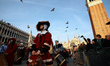 People take part in the Venice Carnival during the Thursday Fat, on February 28, 2019 in V...