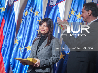 Ljubljana, 13 January - Slovenian president Borut Pahor(R) decorated, president of the Italian region of Friuli-Venezia Giulia Debora Serrac...